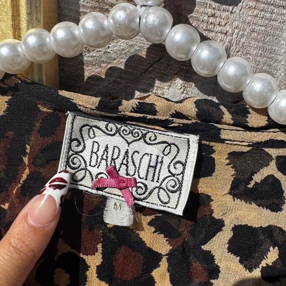 vintage sheer leopard print blouse top ruffle - Picture 6 of 7